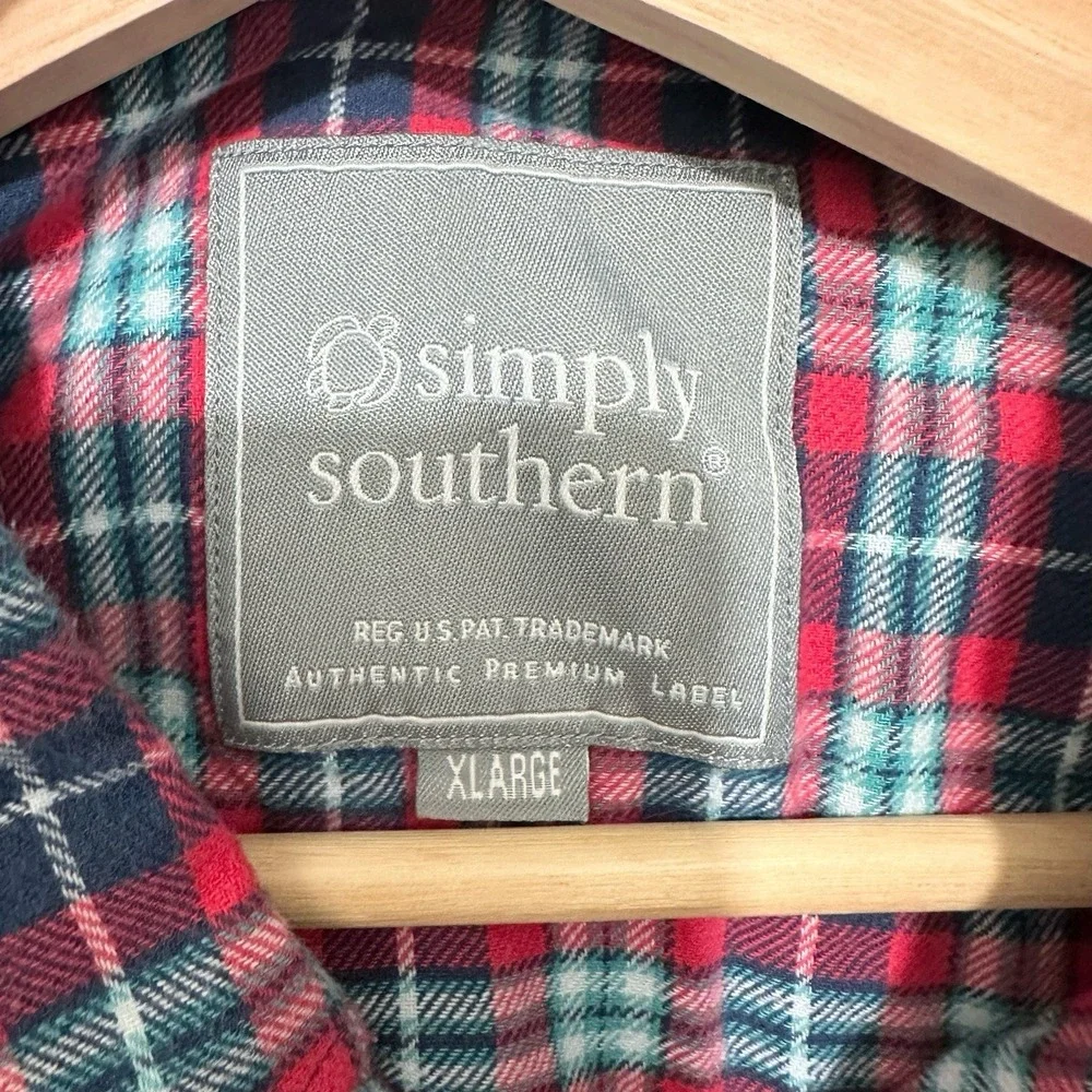 Simply Southern Men's Red Navy Plaid Flannel Button Down Shirt XL Cotton Layer - Picture 9 of 10